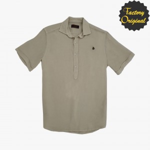 Camisa hombre manga corta lino modelo Vértice corto beige arena SYC Factory Original