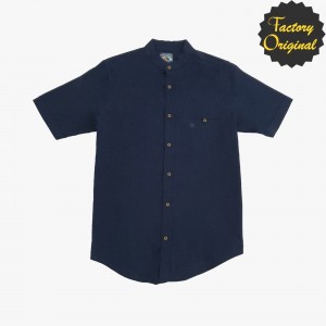 Camisa hombre manga corta tipo lino modelo Serenidad azul oscuro cuello mao SYC Factory Original