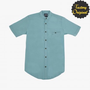 Camisa hombre manga corta tipo lino modelo Serenidad verde claro cuello mao SYC Factory Original