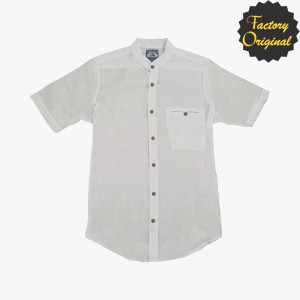 Camisa hombre manga corta tipo lino modelo Serenidad blanco cuello mao SYC Factory Original