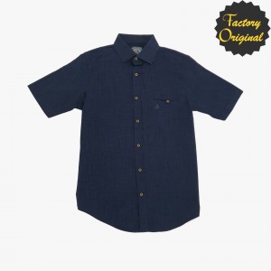 Camisa hombre manga corta tipo lino modelo Serenidad azul oscuro SYC Factory Original