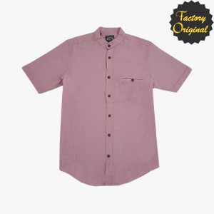 Camisa hombre manga corta tipo lino modelo Serenidad rosa cuello mao SYC Factory Original