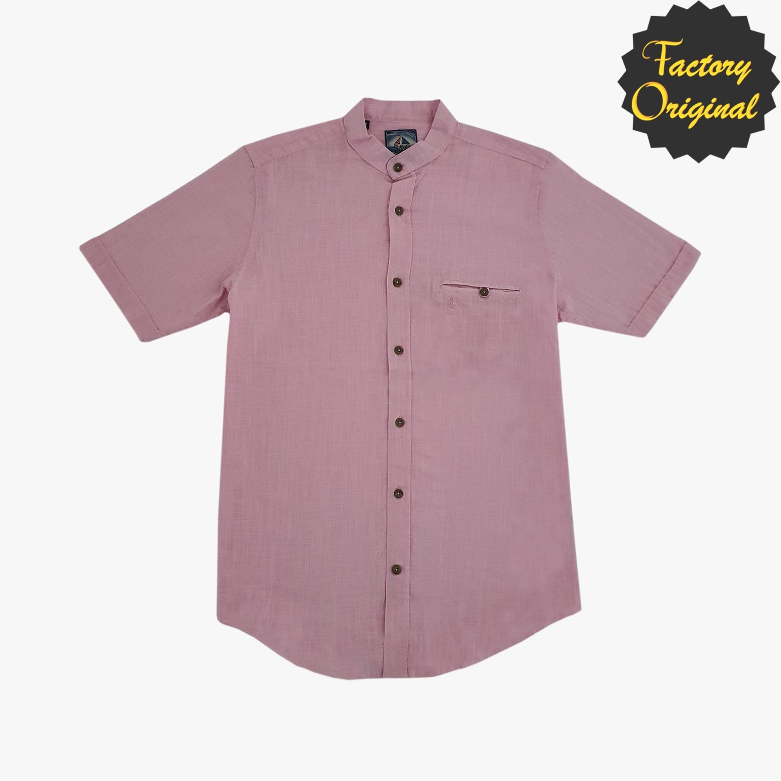 Camisa hombre manga corta tipo lino modelo Serenidad rosa cuello