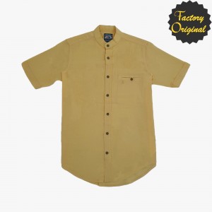 Camisa hombre manga corta tipo lino modelo Serenidad amarillo cuello mao SYC Factory Original