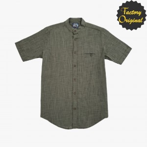 Camisa hombre manga corta tipo lino modelo Serenidad verde esmeralda cuello mao SYC Factory Original