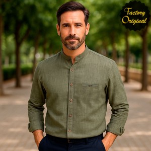 Camisa hombre barco tipo lino modelo serenidad verde esmeralda cuello mao SYC FACTORY ORIGINAL