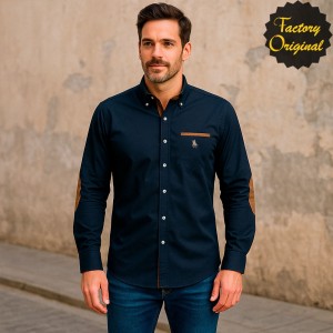 CAMISA HOMBRE LISA MARINO CON CODERAS CAMEL SYC FACTORY ORIGINAL