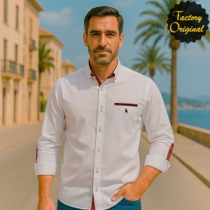 Camisa Hombre estandar blanco con coderas granate SYC FACTORY ORIGINAL