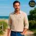 Camisa hombre barco lino modelo vértice corto beige arena SYC FACTORY ORIGINAL