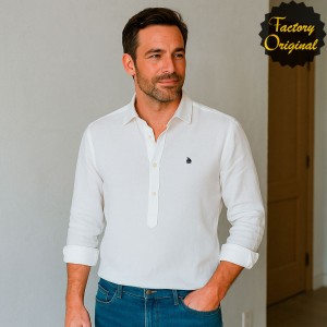 Camisa hombre barco lino modelo vértice corto blanco SYC FACTORY ORIGINAL