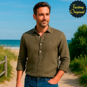 Camisa hombre barco lino modelo vértice corto kaki SYC FACTORY ORIGINAL