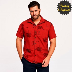 Camisa hombre manga corta palmeras roja SYC Factory Original