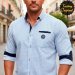 CAMISA HOMBRE PUNTILLEO MARINO CON CODERAS DE SYC FACTORY ORIGINAL
